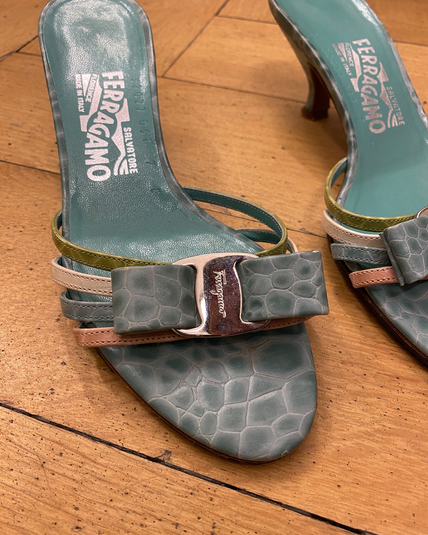 Salvatore Ferragamo 2000s Kitten Heels Turquoise