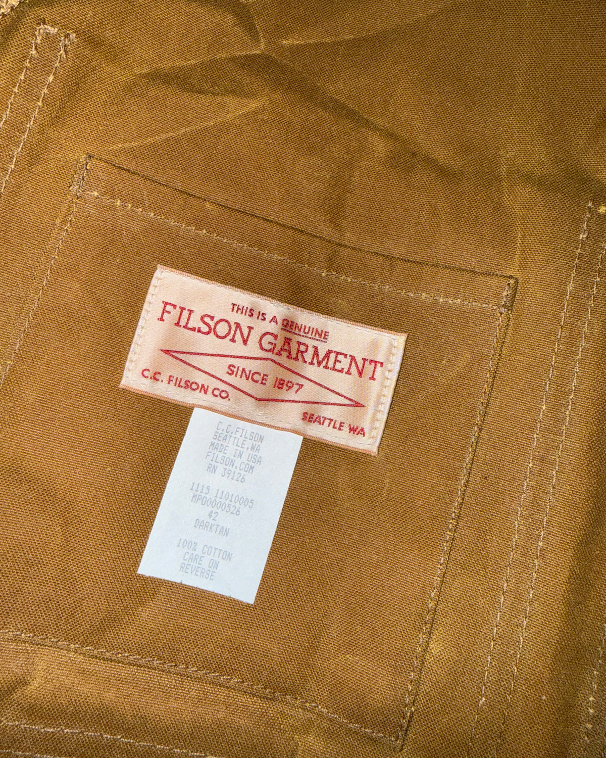 Filson Garment 2010s Made in USA Tin Cloth Cruiser Wax Jacket Brown