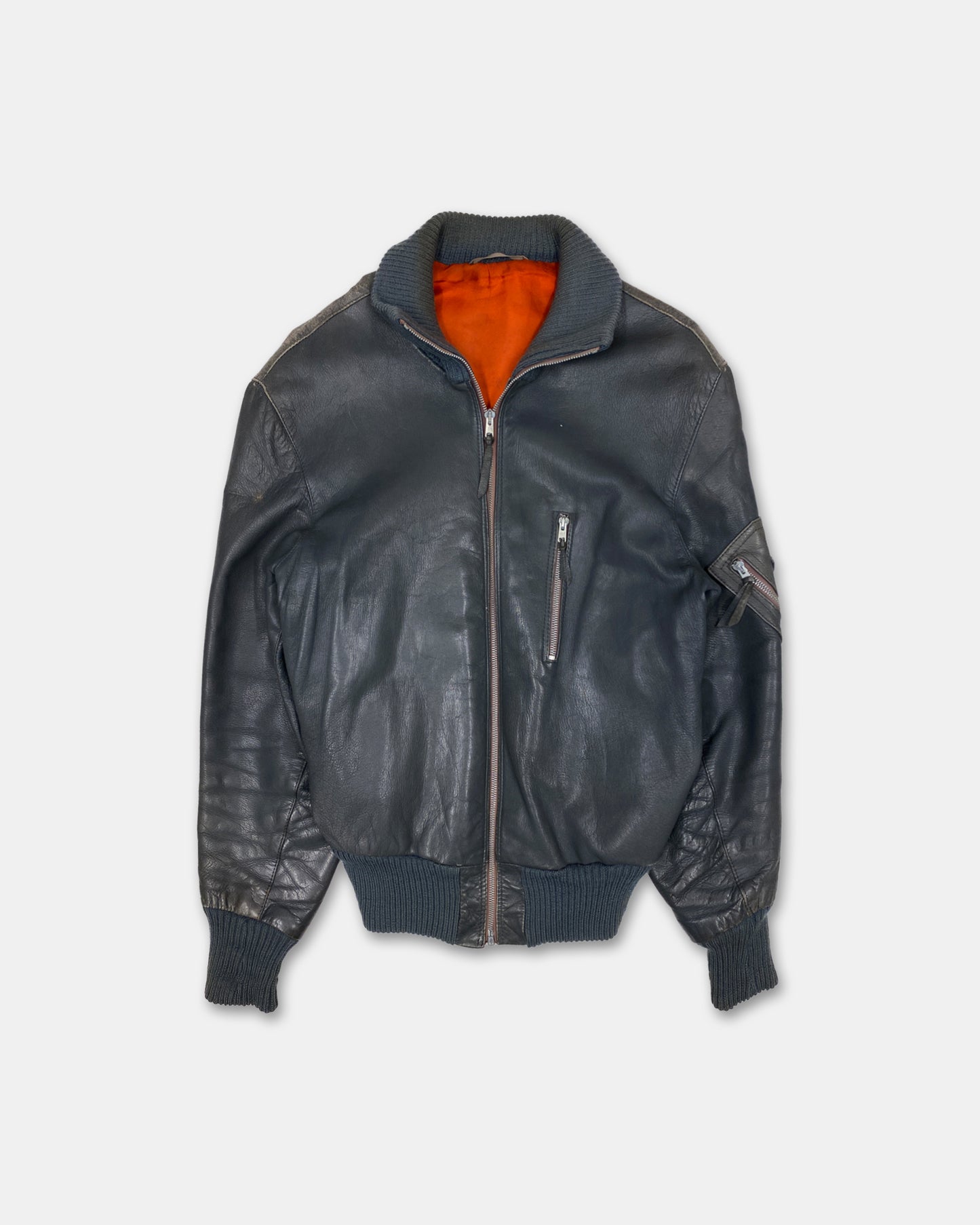 Vintage 1960s German Leather Flight Jacket Grey