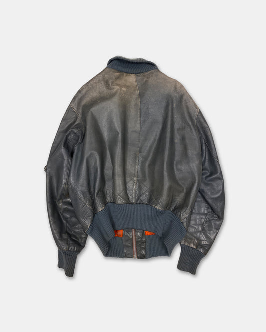 Vintage 1960s German Leather Flight Jacket Grey