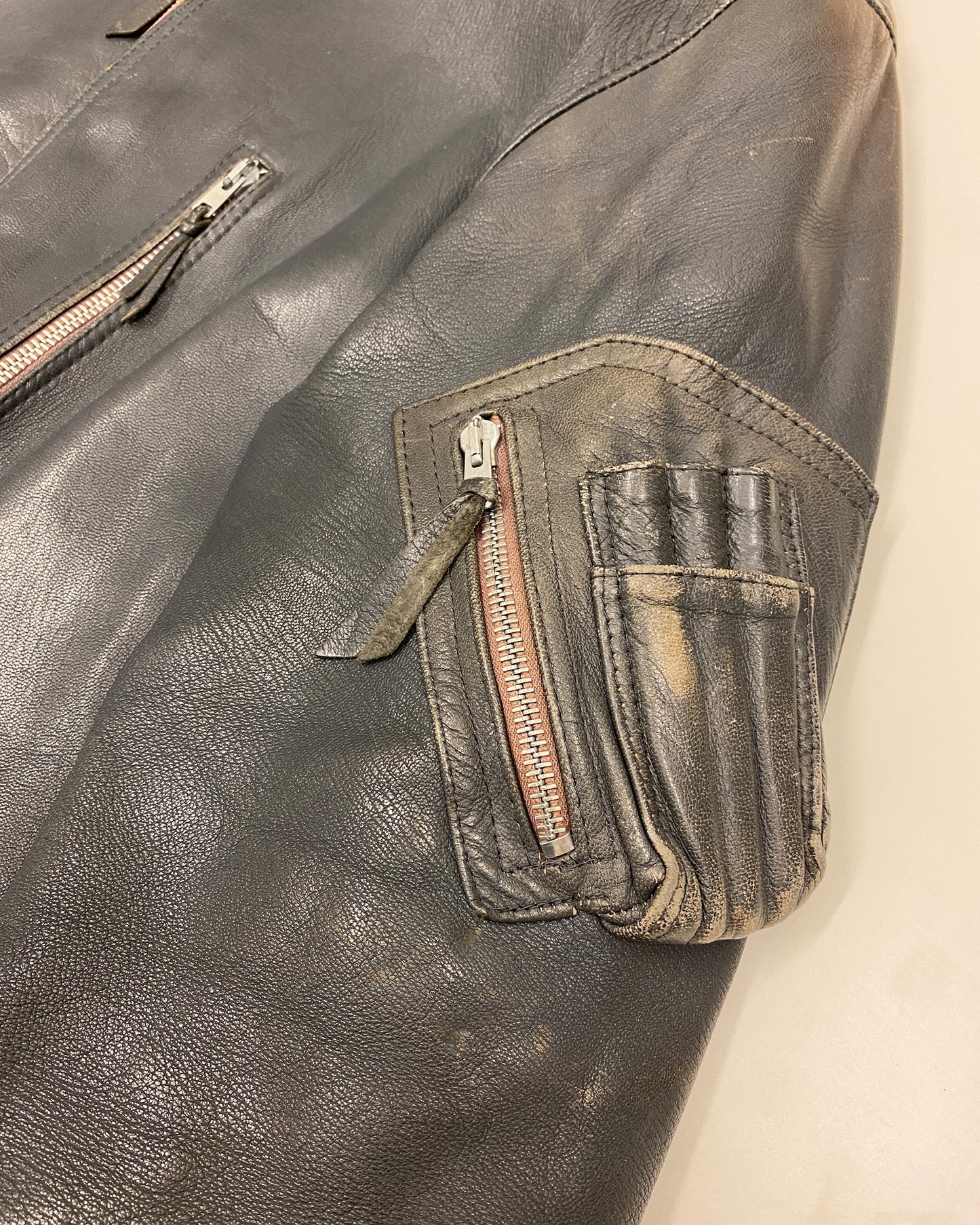 Vintage 1960s German Leather Flight Jacket Grey