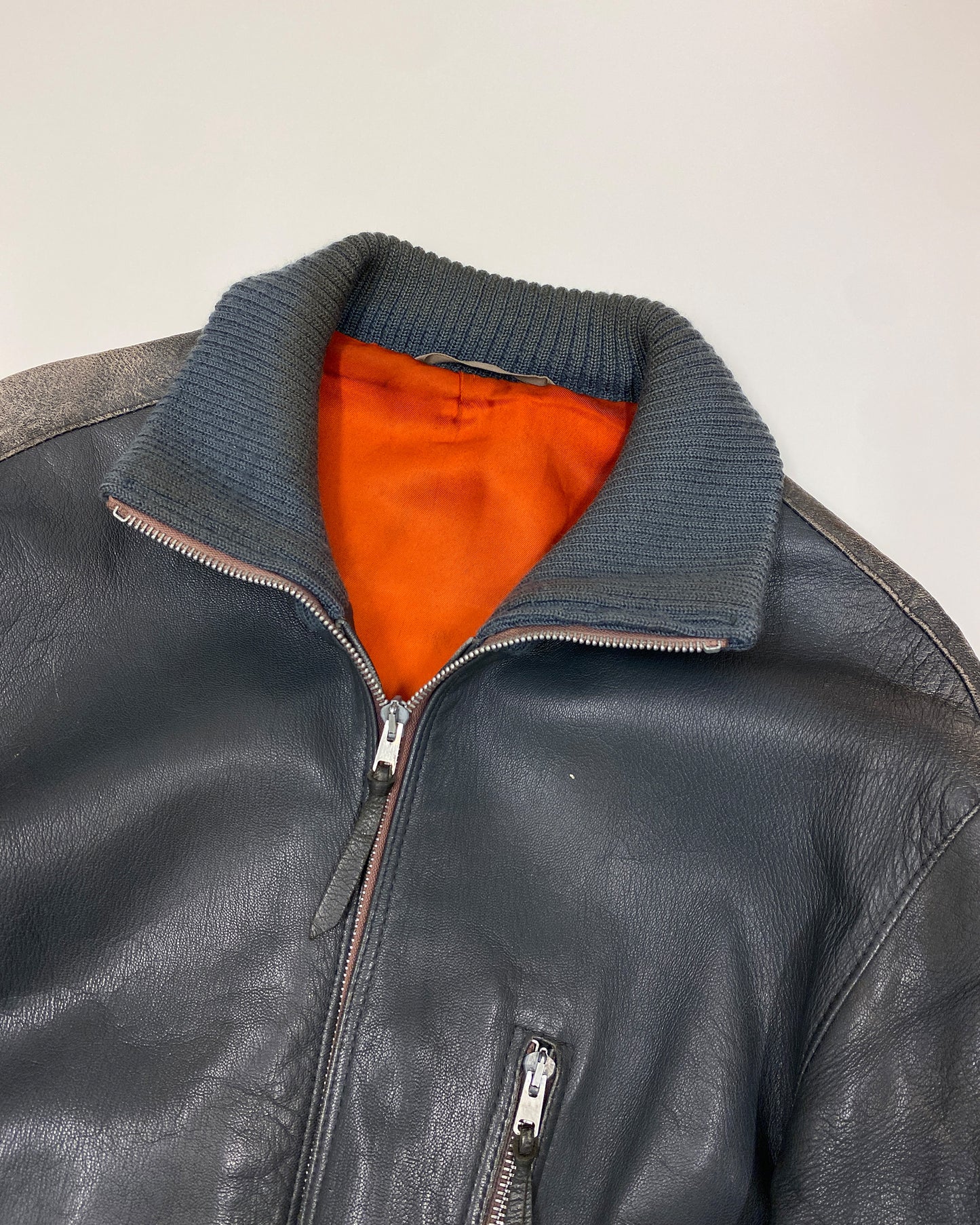 Vintage 1960s German Leather Flight Jacket Grey
