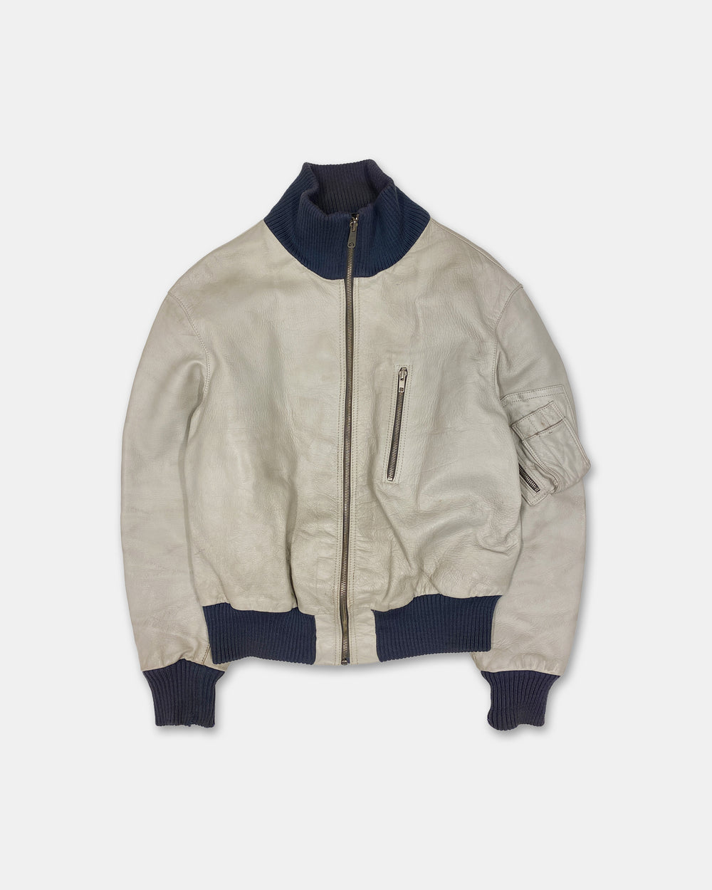 Vintage 1980s German Leather Flight Jacket White