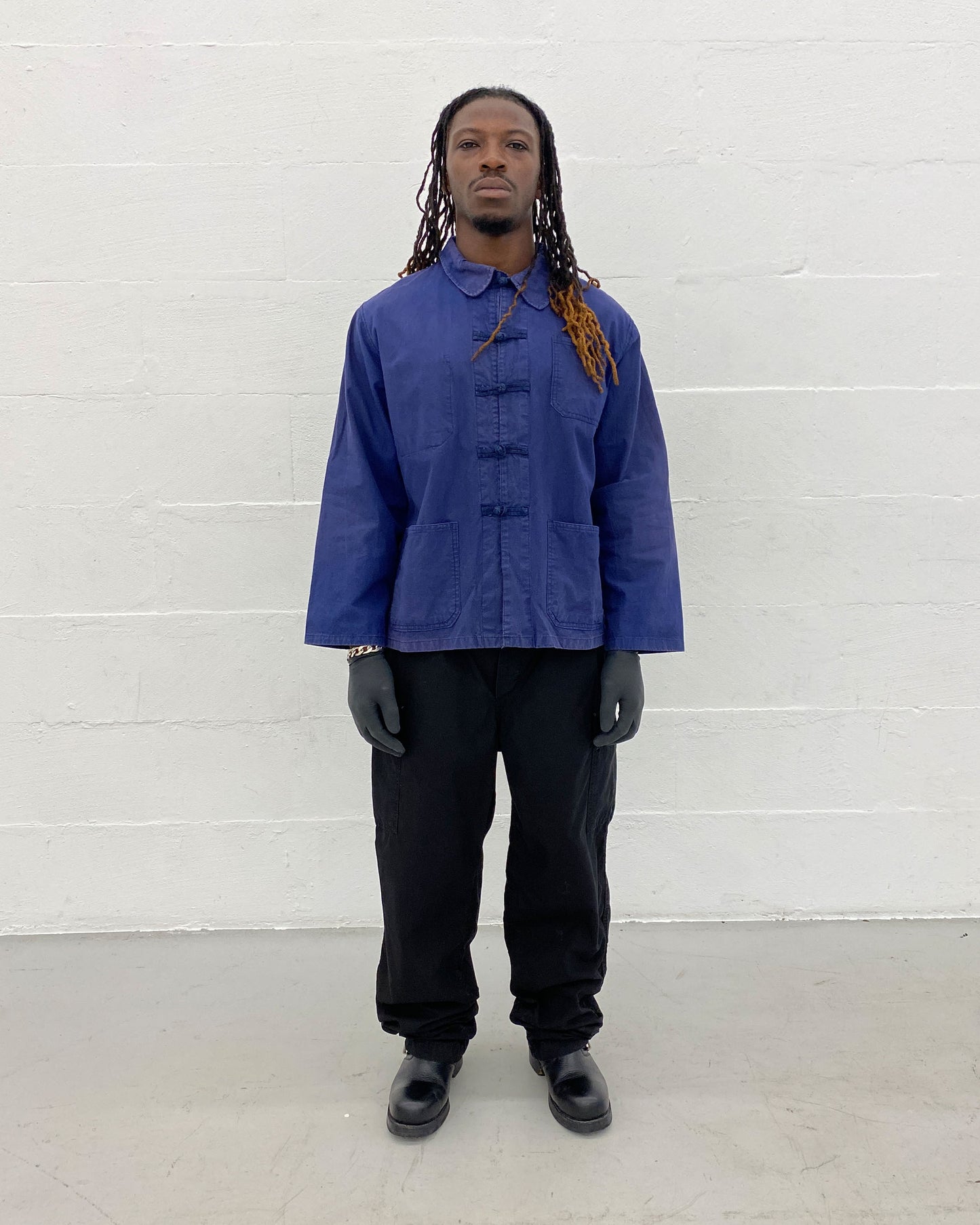 Vintage 1980s French Chinese Work Jacket Blue