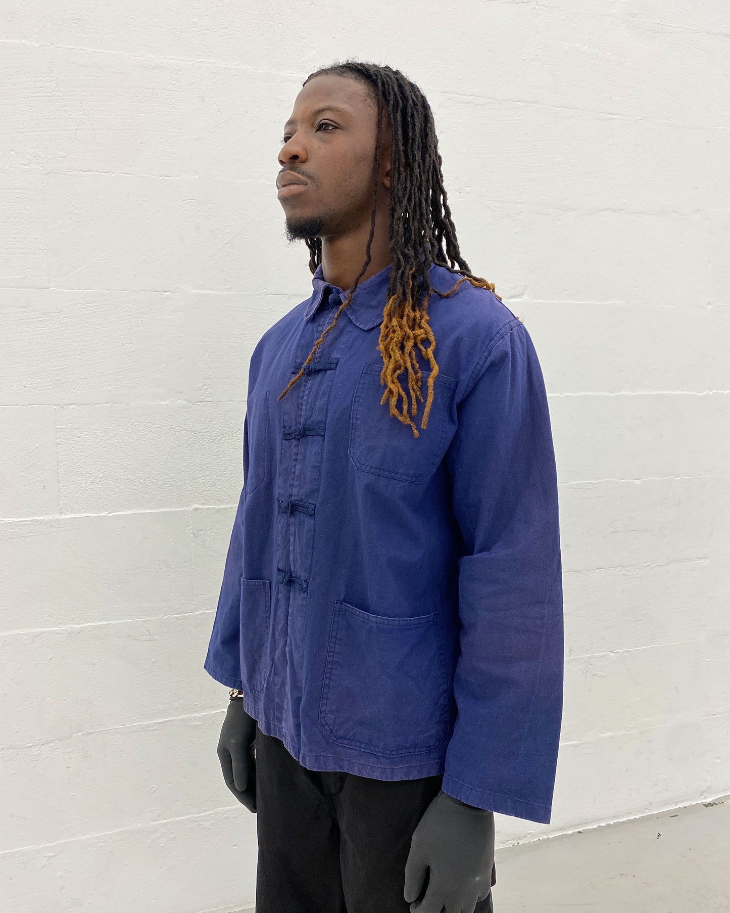 Vintage 1980s French Chinese Work Jacket Blue