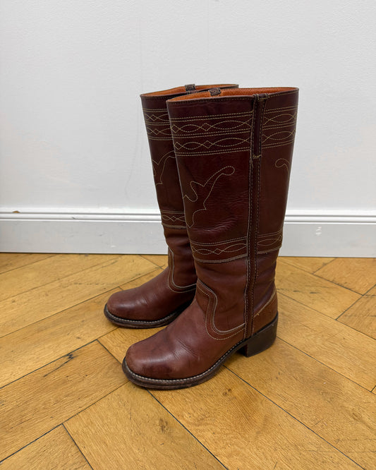 Frye 2000s Campus Stitching Horse Leather Boots Brown
