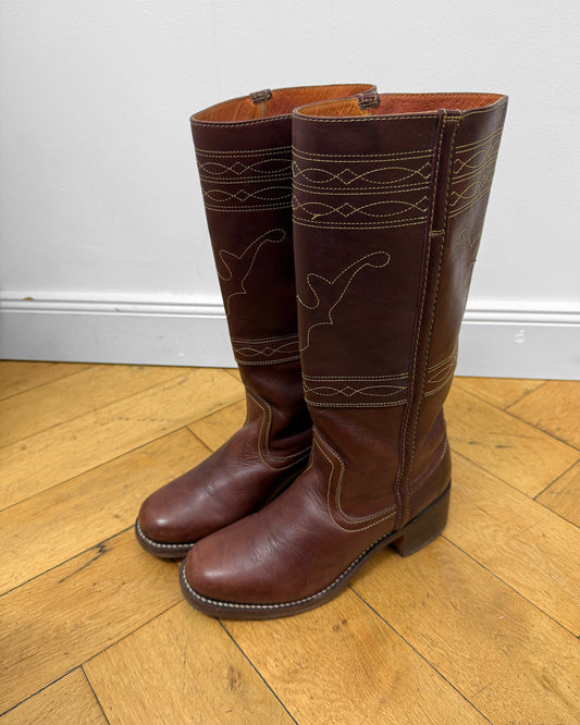 Frye 2000s Campus Stitching Horse Leather Boots Brown