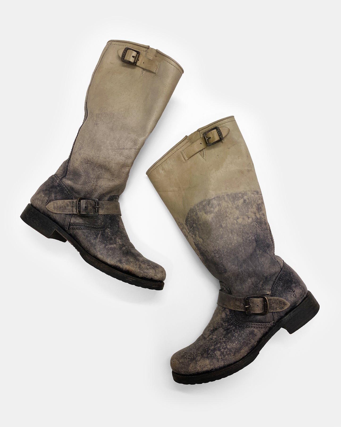 Frye 2000s Veronica Srone Wash Slouch Leather Boots Beige Black