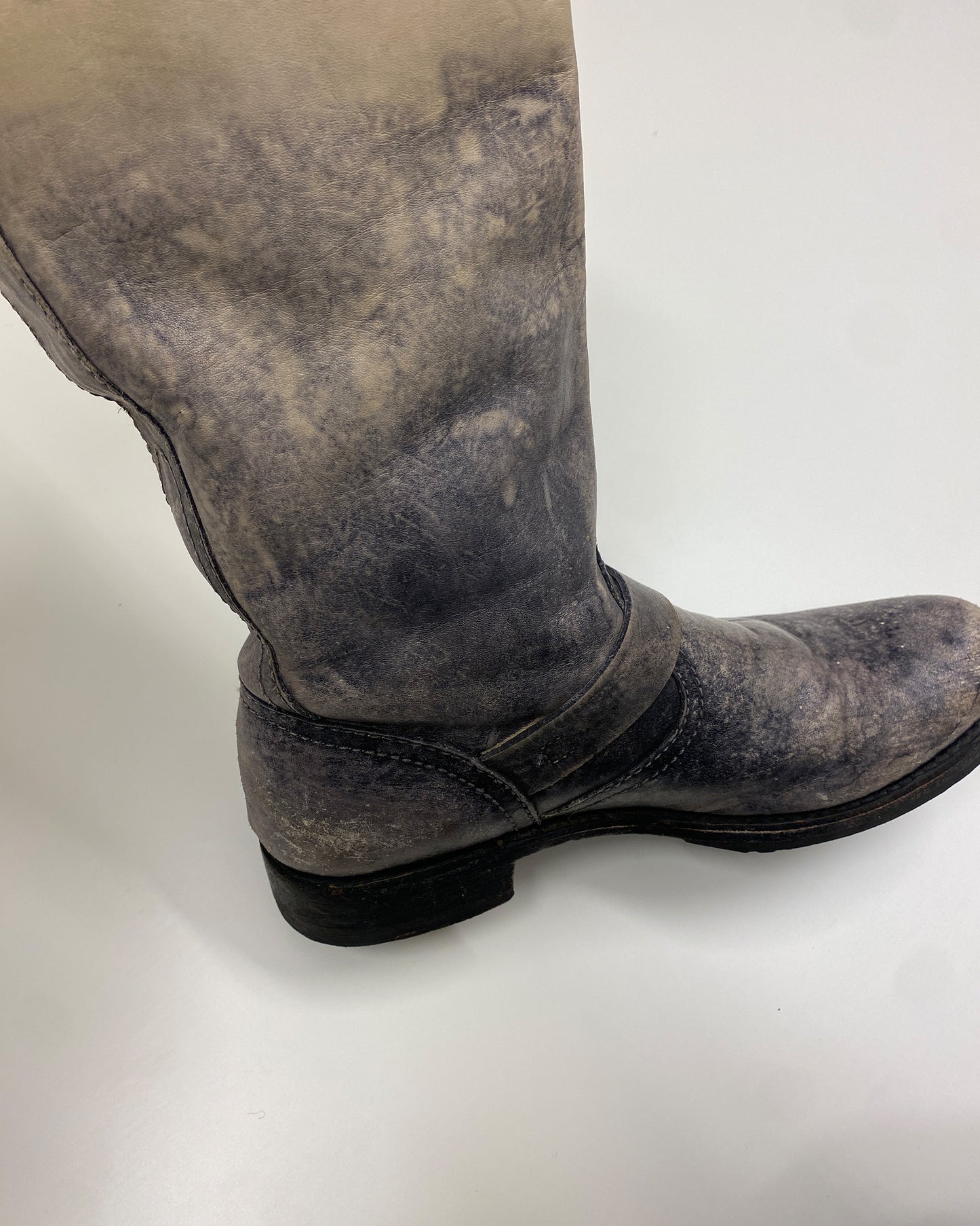 Frye 2000s Veronica Srone Wash Slouch Leather Boots Beige Black