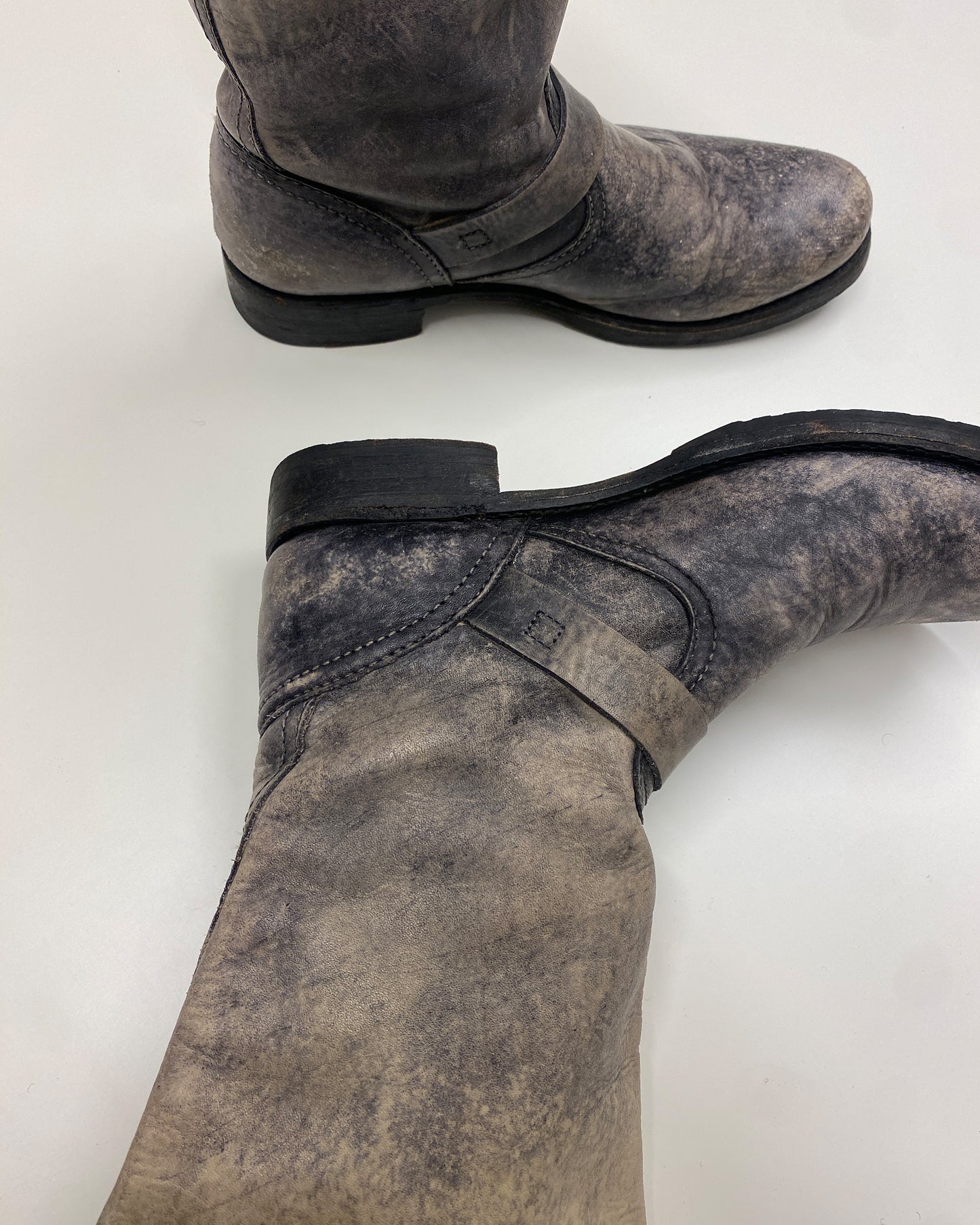 Frye 2000s Veronica Srone Wash Slouch Leather Boots Beige Black