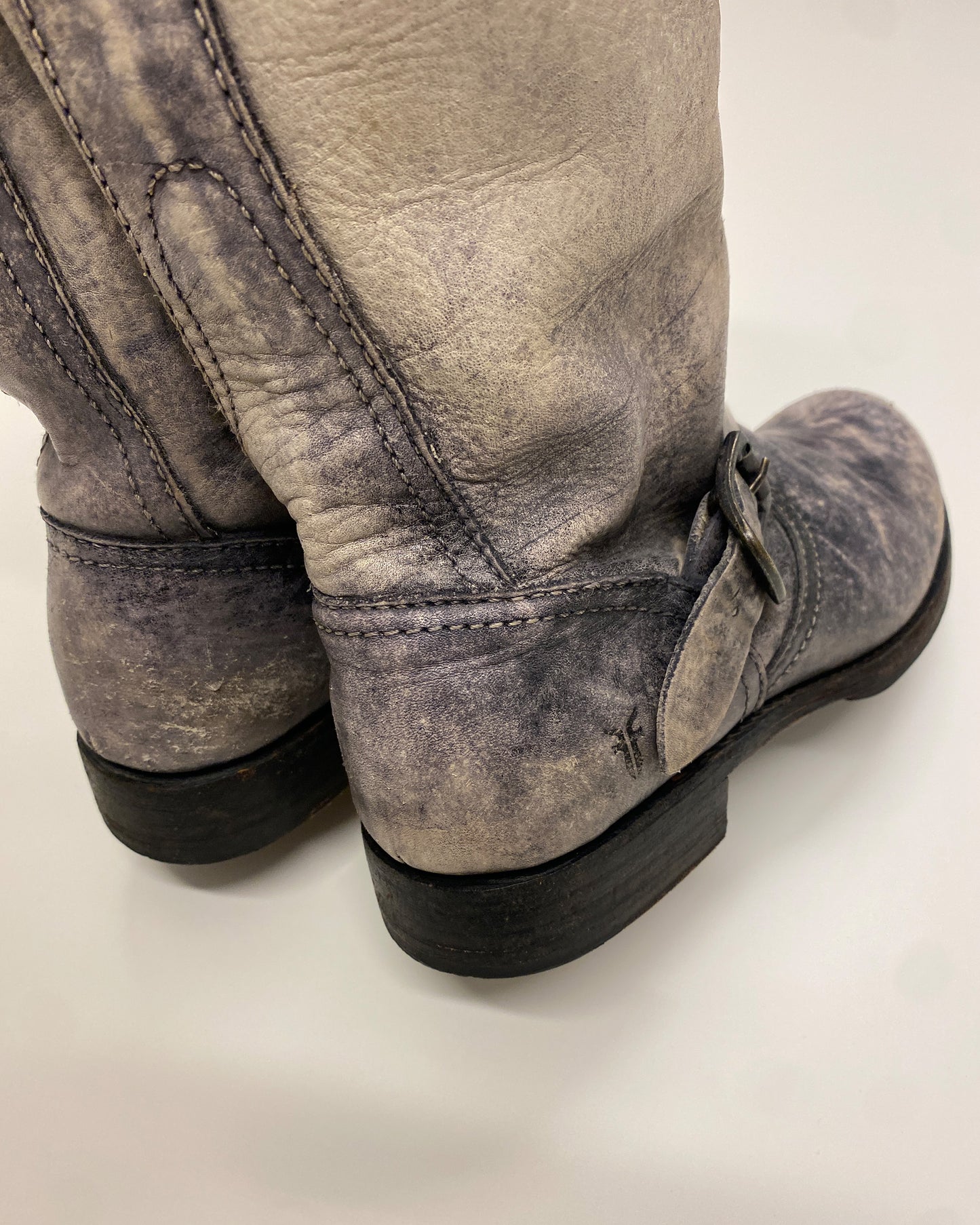 Frye 2000s Veronica Srone Wash Slouch Leather Boots Beige Black