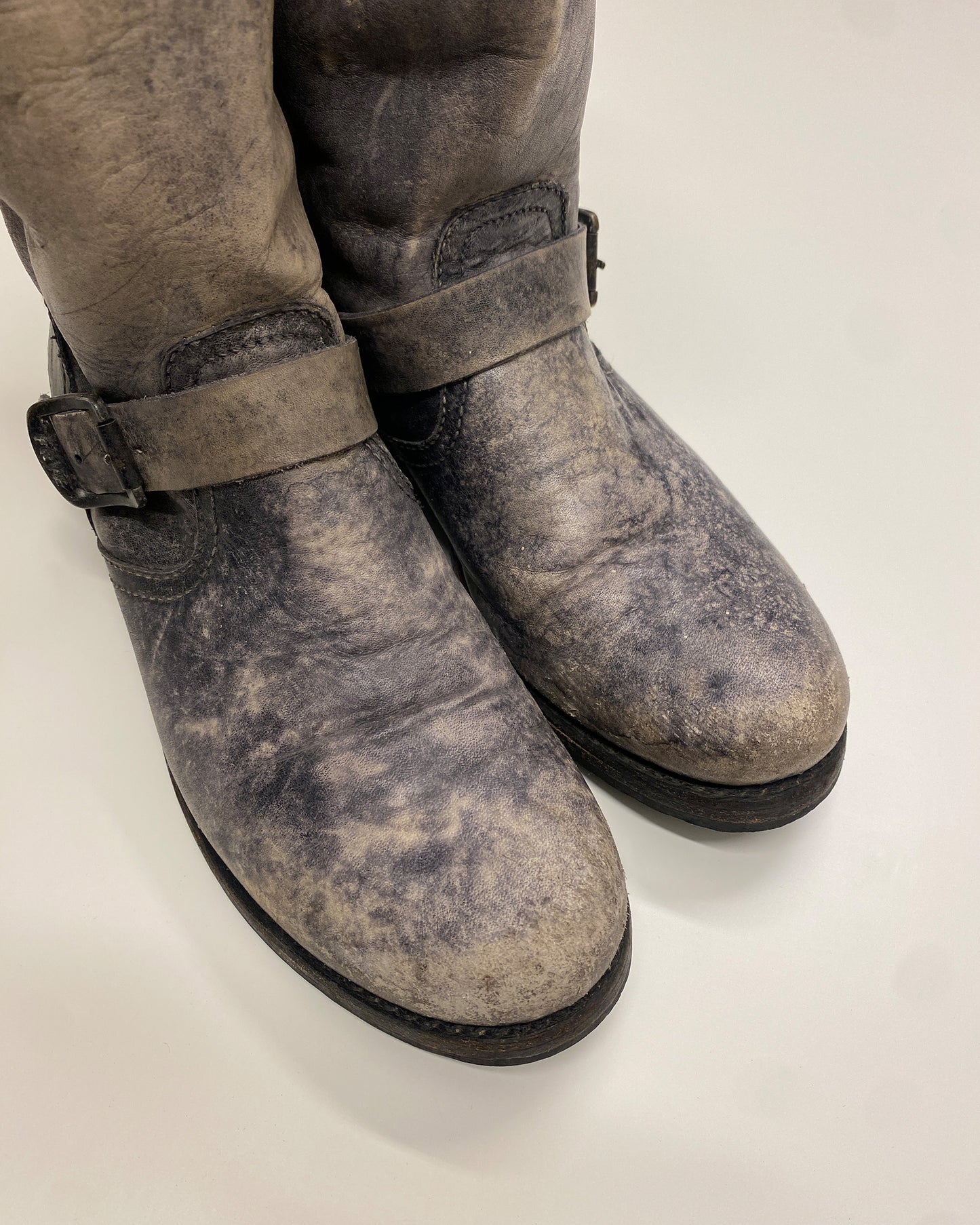 Frye 2000s Veronica Srone Wash Slouch Leather Boots Beige Black