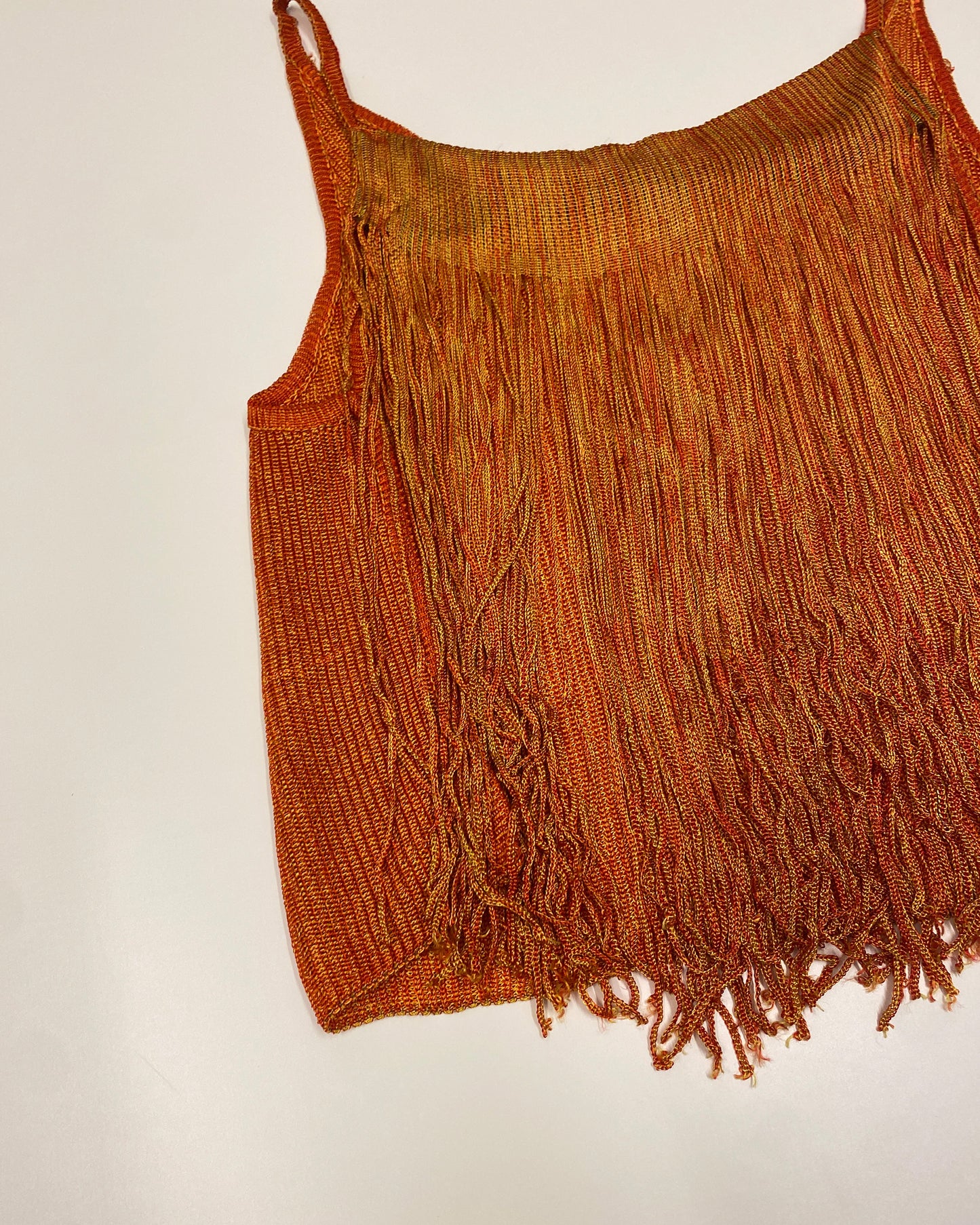 Jean Paul Gaultier Pour Equator SS1984 Spaghetti Straps Fringe Knit Top Orange