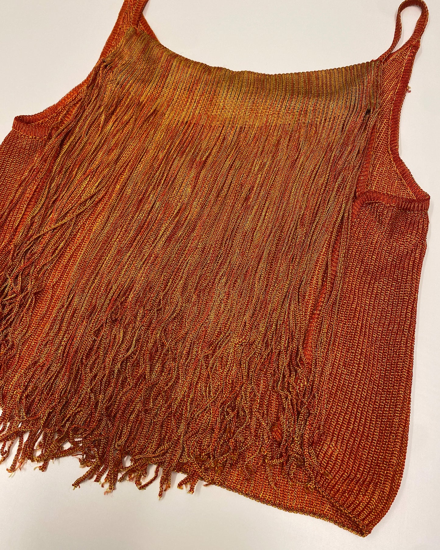 Jean Paul Gaultier Pour Equator SS1984 Spaghetti Straps Fringe Knit Top Orange