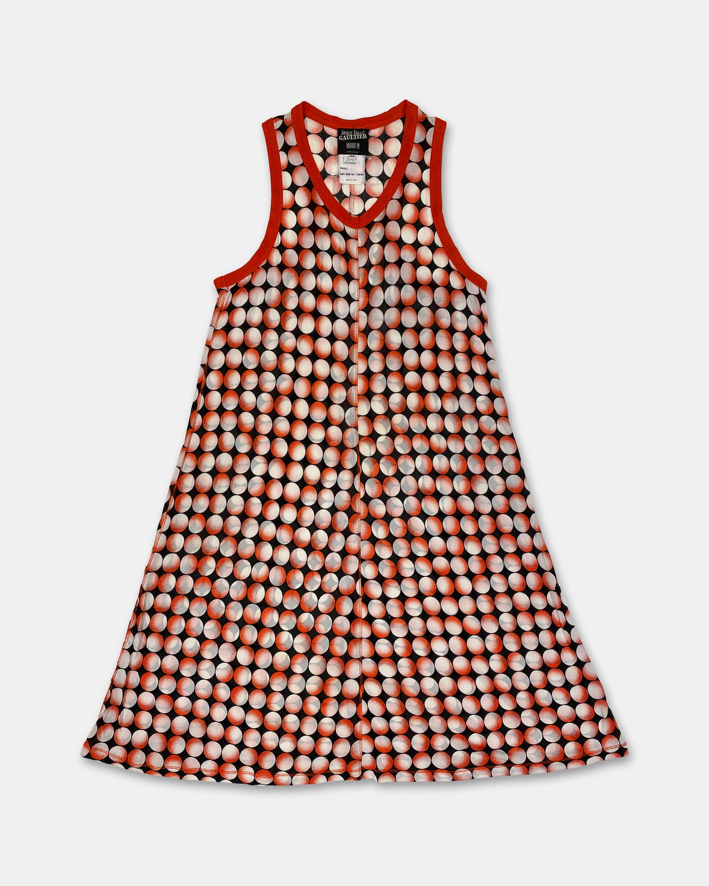 Jean Paul Gaultier Maille Femme AW1995 Cyberdot Silk Tank Dress Neon Orange Black