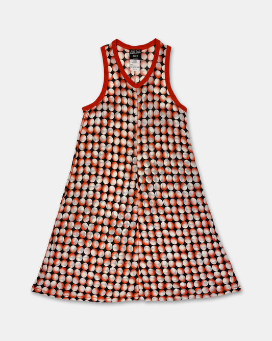 Jean Paul Gaultier Maille Femme AW1995 Cyberdot Silk Tank Dress Neon Orange Black