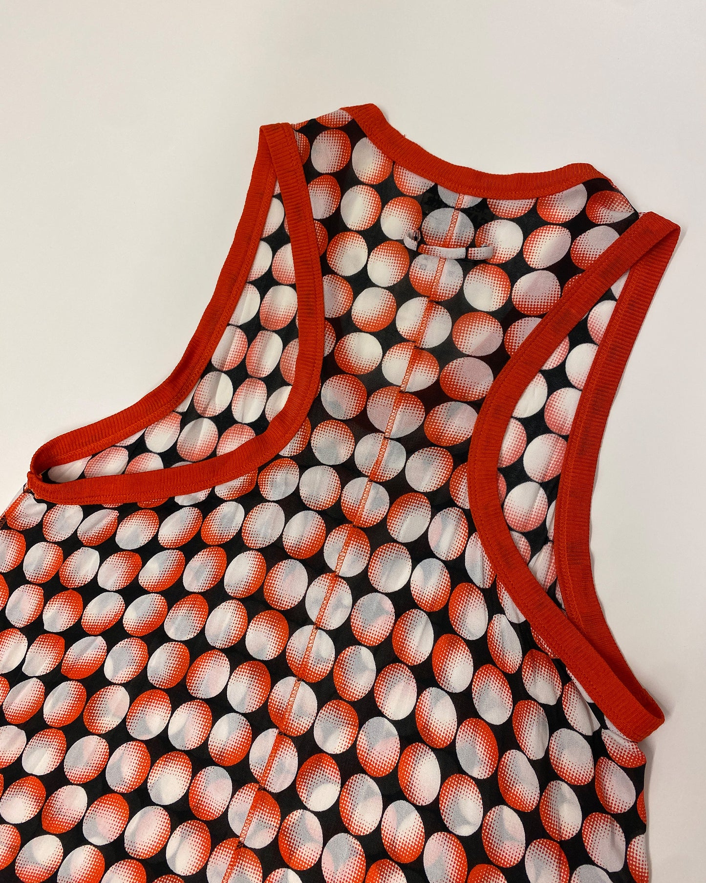 Jean Paul Gaultier Maille Femme AW1995 Cyberdot Silk Tank Dress Neon Orange Black