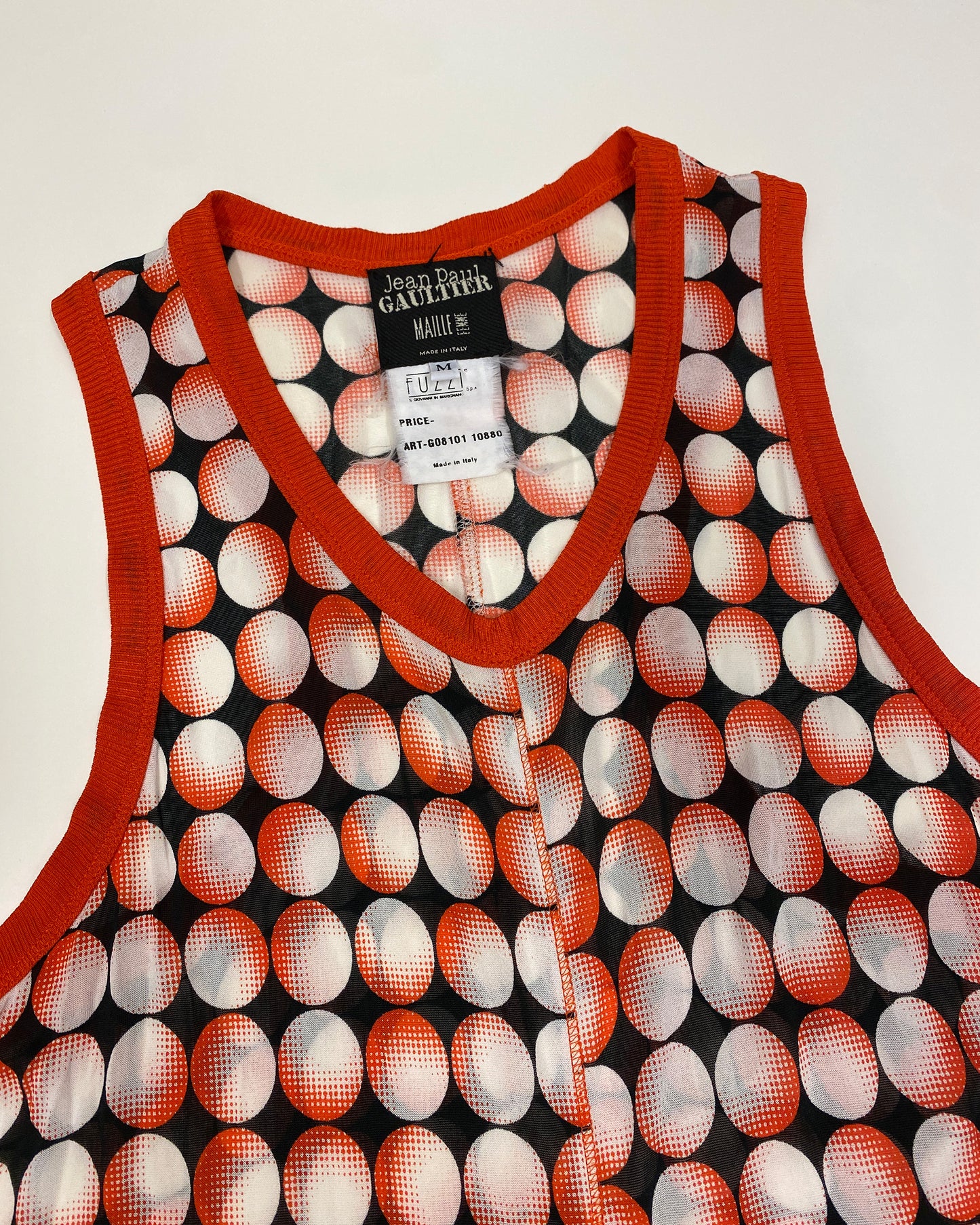 Jean Paul Gaultier Maille Femme AW1995 Cyberdot Silk Tank Dress Neon Orange Black