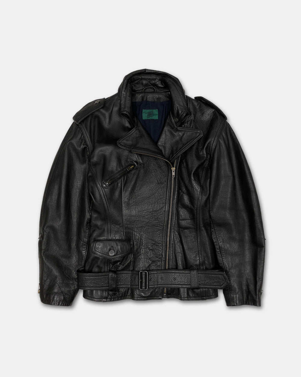 Junior Gaultier 1980s High Neck Tailored Biker Leather Jacket Black