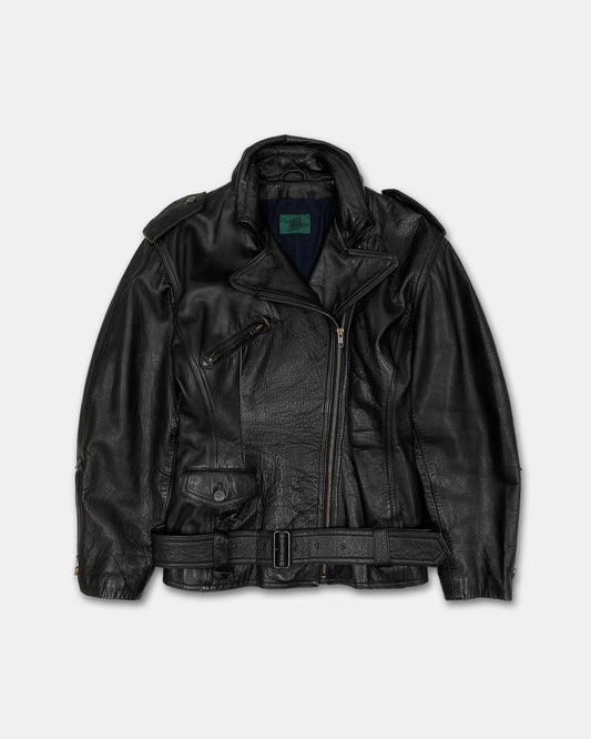 Junior Gaultier 1980s High Neck Tailored Biker Leather Jacket Black