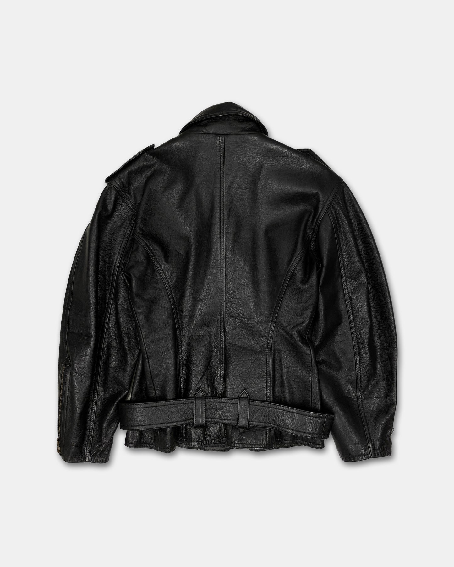 Junior Gaultier 1980s High Neck Tailored Biker Leather Jacket Black