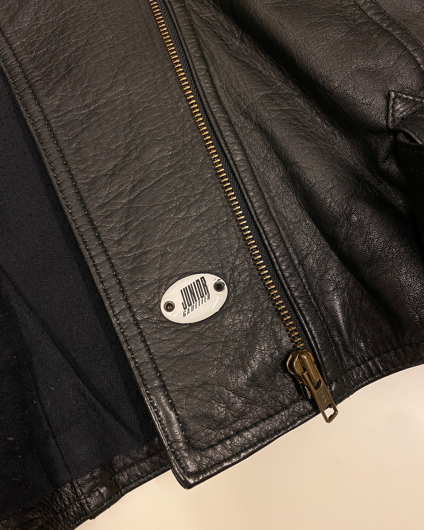 Junior Gaultier 1980s High Neck Tailored Biker Leather Jacket Black