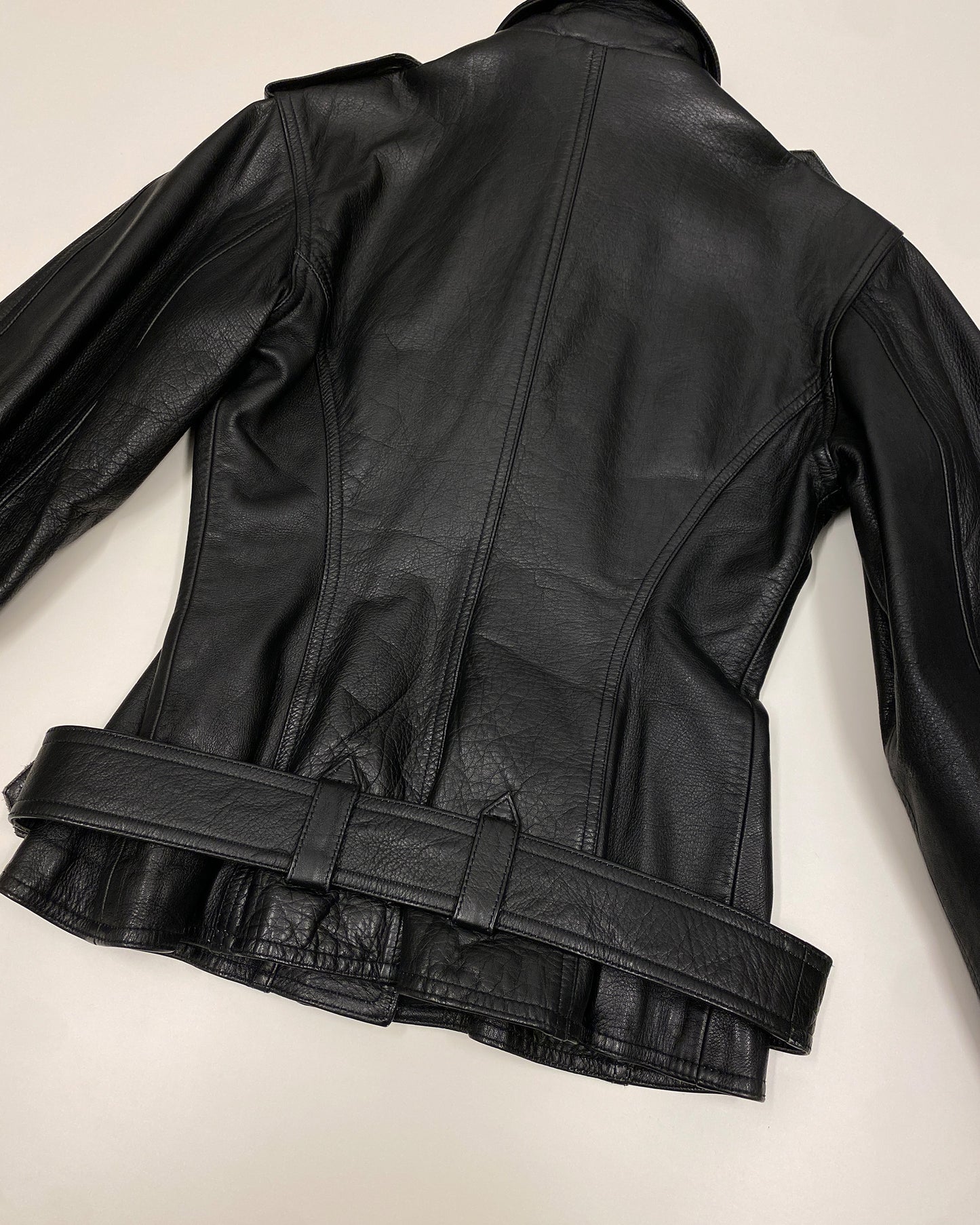 Junior Gaultier 1980s High Neck Tailored Biker Leather Jacket Black