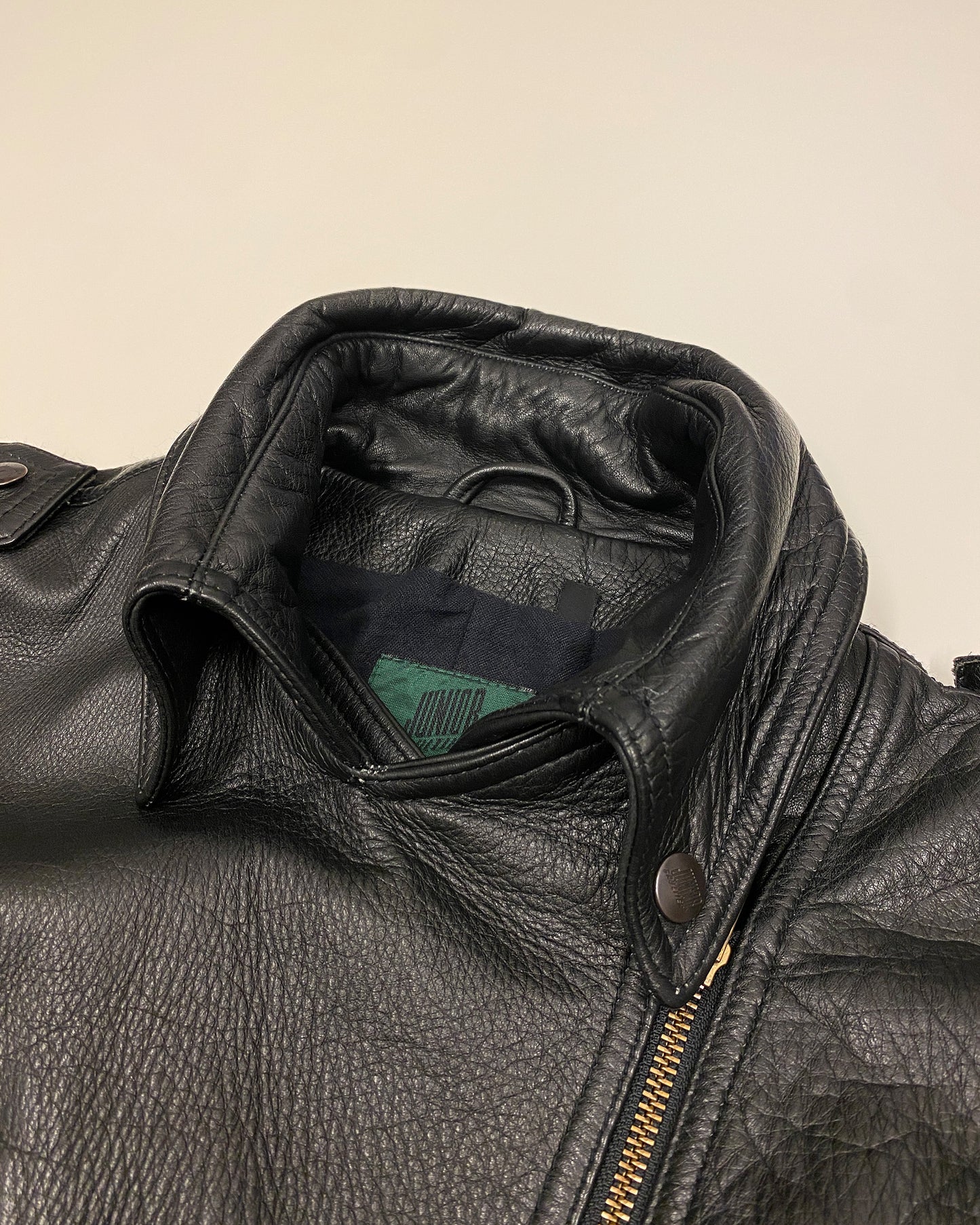 Junior Gaultier 1980s High Neck Tailored Biker Leather Jacket Black