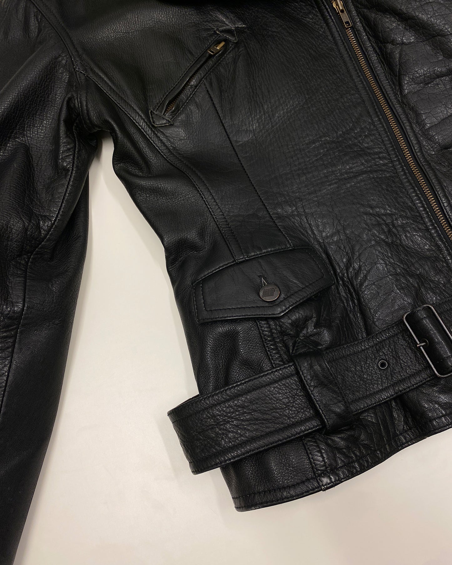Junior Gaultier 1980s High Neck Tailored Biker Leather Jacket Black