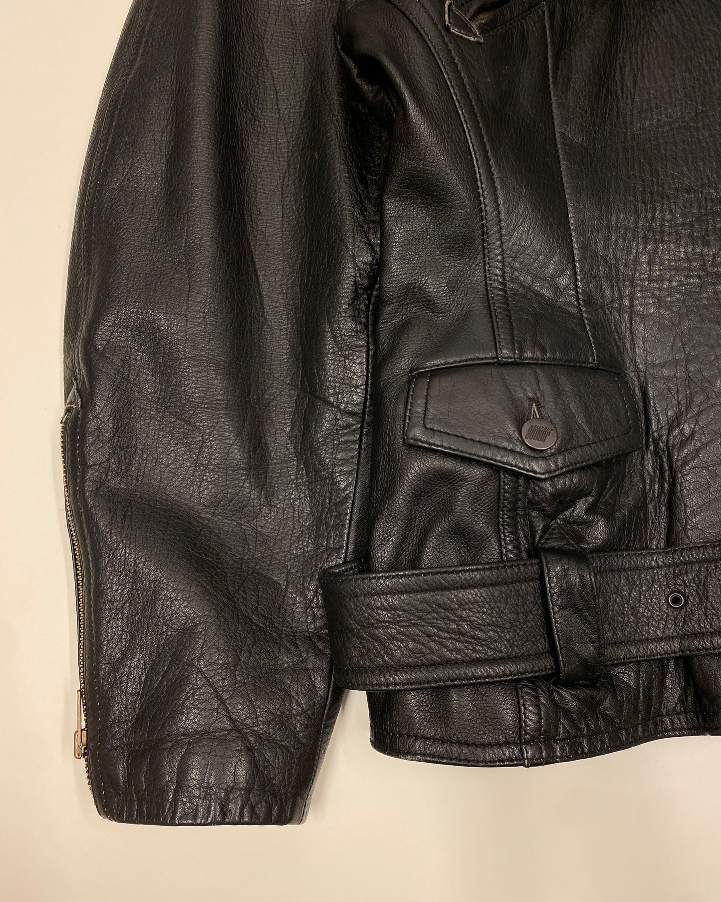 Junior Gaultier 1980s High Neck Tailored Biker Leather Jacket Black