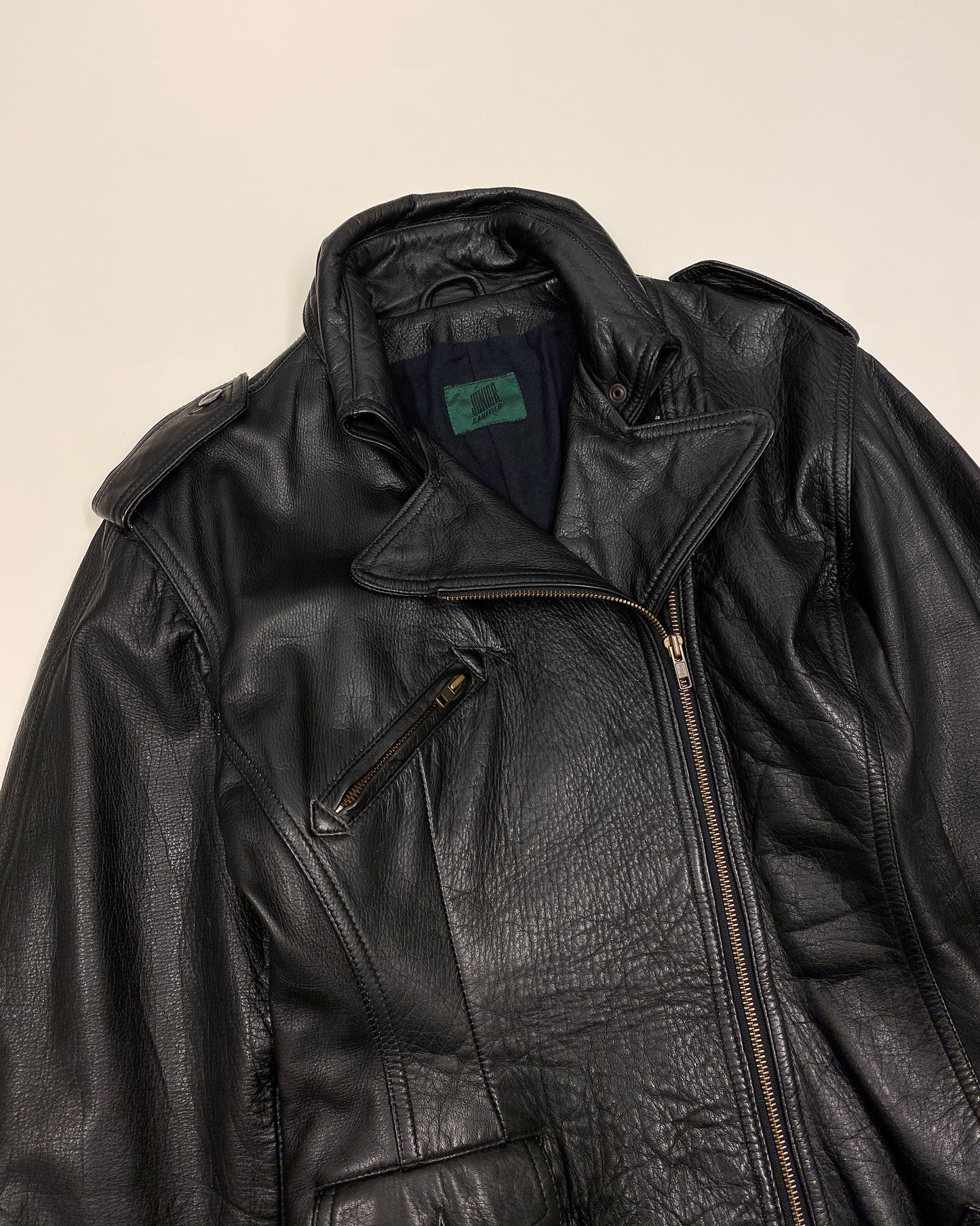 Junior Gaultier 1980s High Neck Tailored Biker Leather Jacket Black