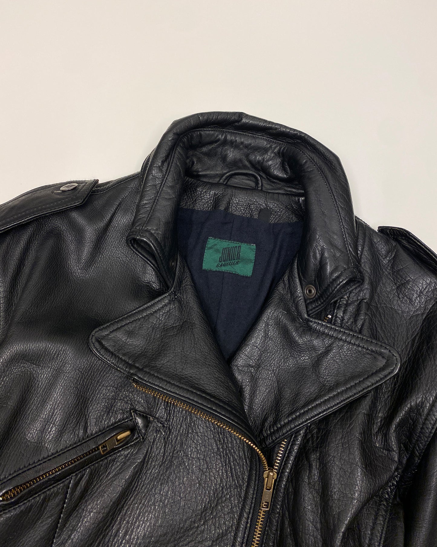 Junior Gaultier 1980s High Neck Tailored Biker Leather Jacket Black
