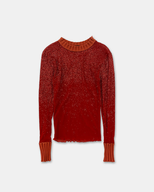 Jean Paul Gaultier Maille 1990s Glitter Mesh Longsleeve Top Red