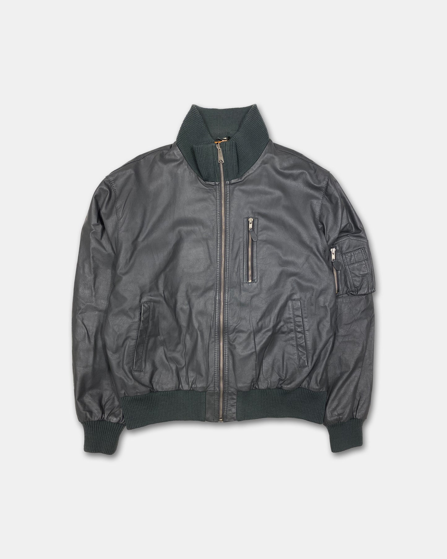 Vintage 1980s Leather Flight Jacket Grey