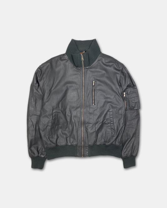 Vintage 1980s Leather Flight Jacket Grey