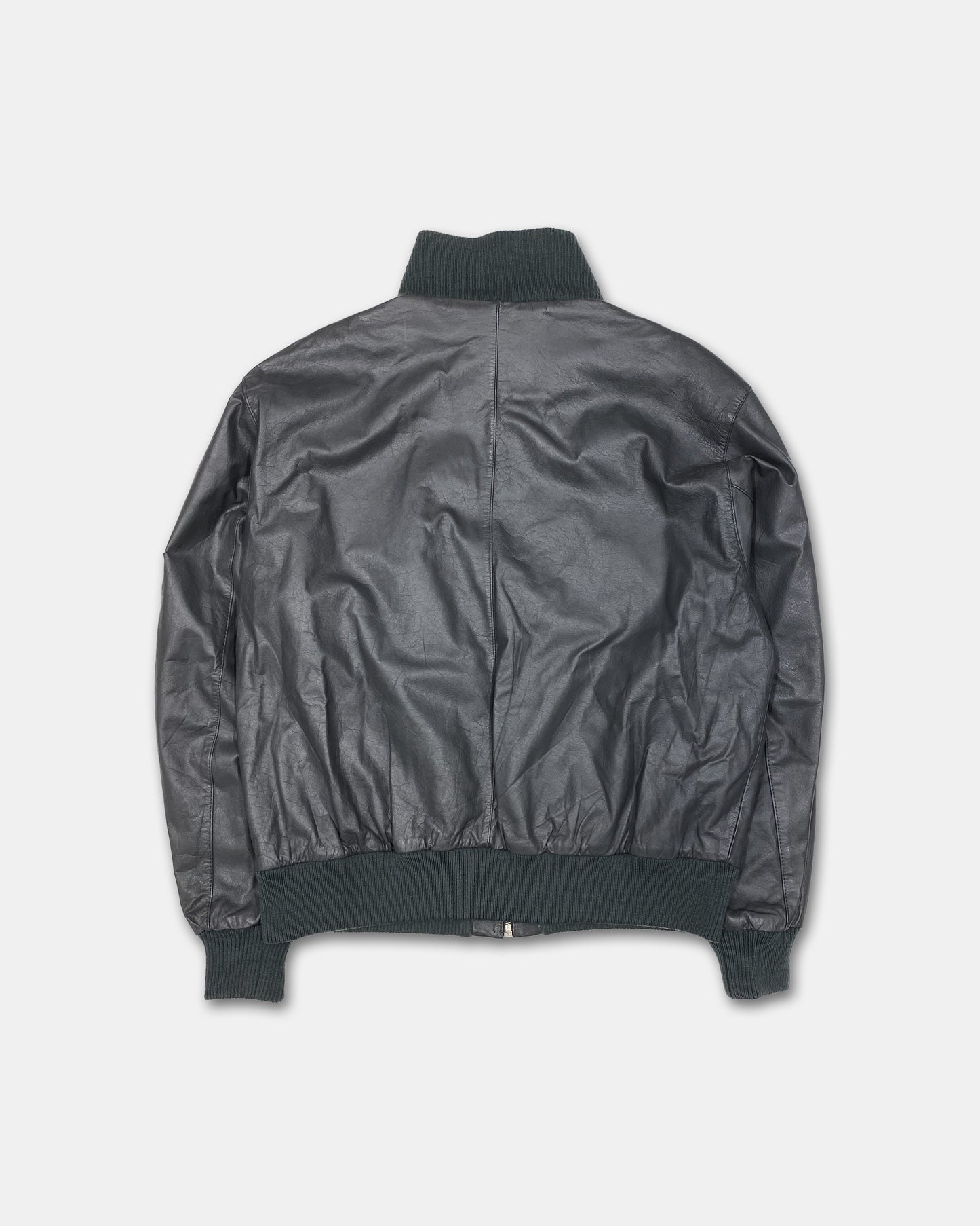 Vintage 1980s Leather Flight Jacket Grey