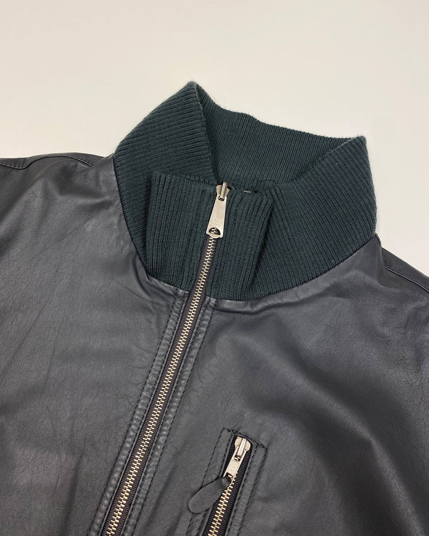 Vintage 1980s Leather Flight Jacket Grey