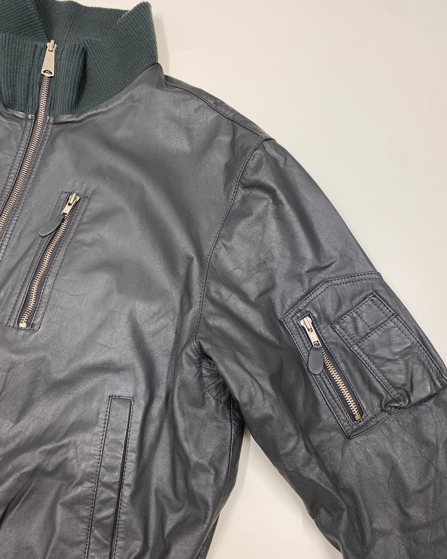 Vintage 1980s Leather Flight Jacket Grey