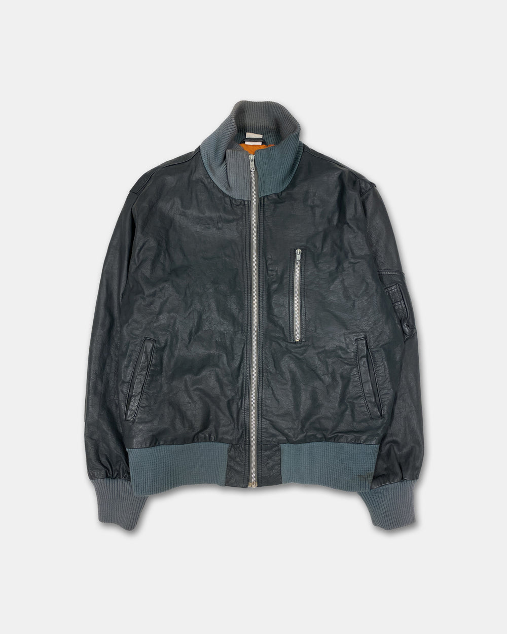 Vintage 2000s Leather Flight Jacket Grey