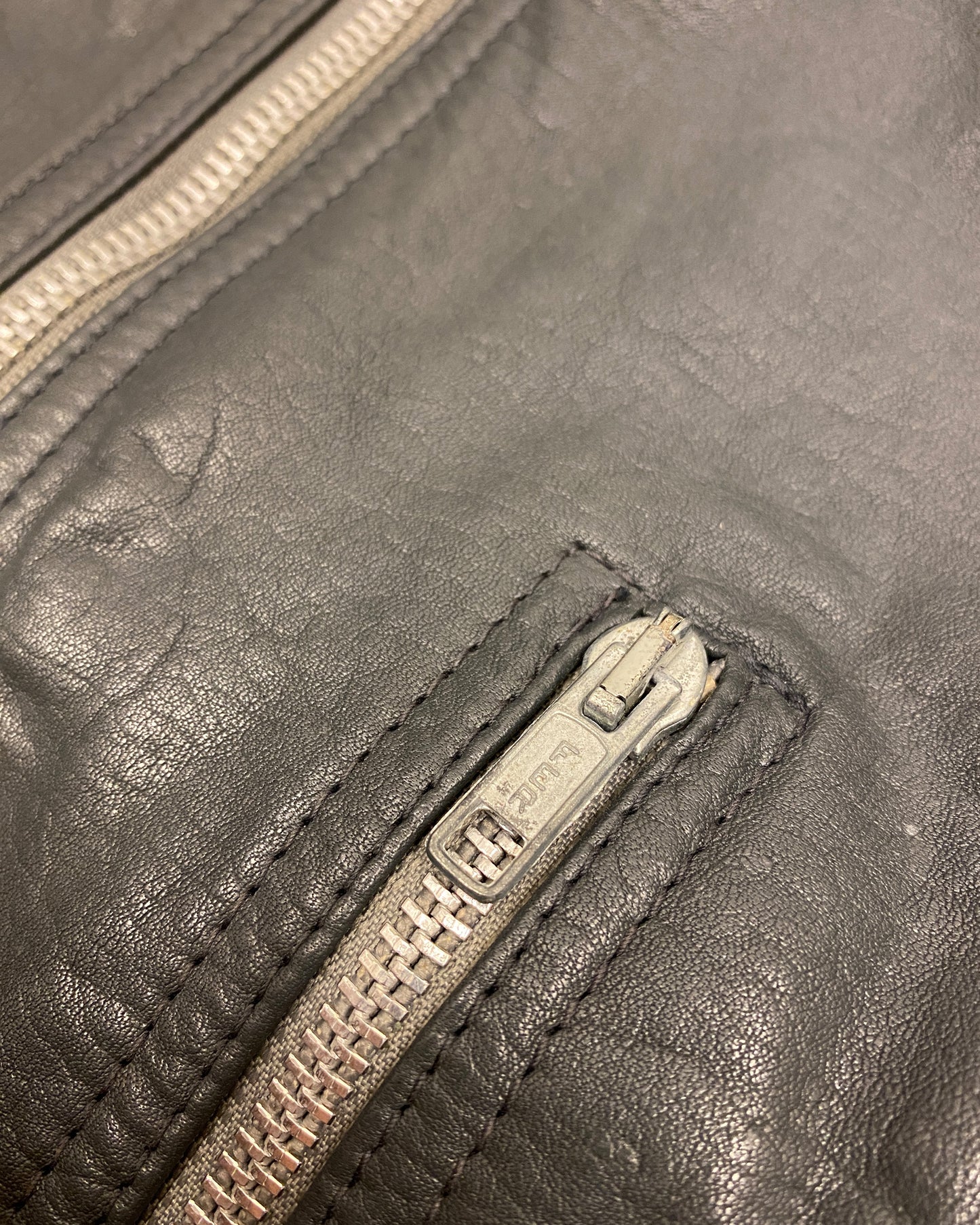 Vintage 2000s Leather Flight Jacket Grey