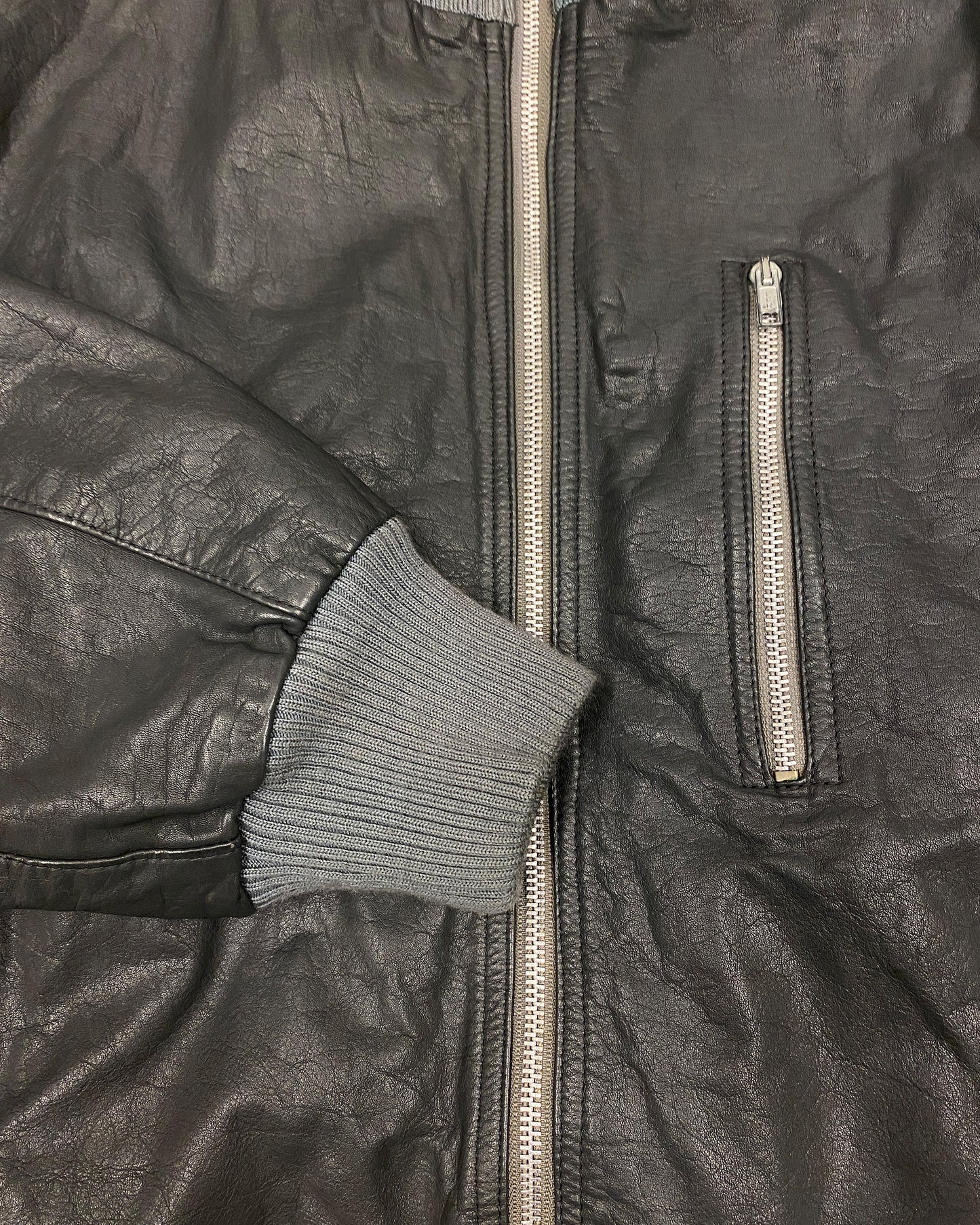 Vintage 2000s Leather Flight Jacket Grey