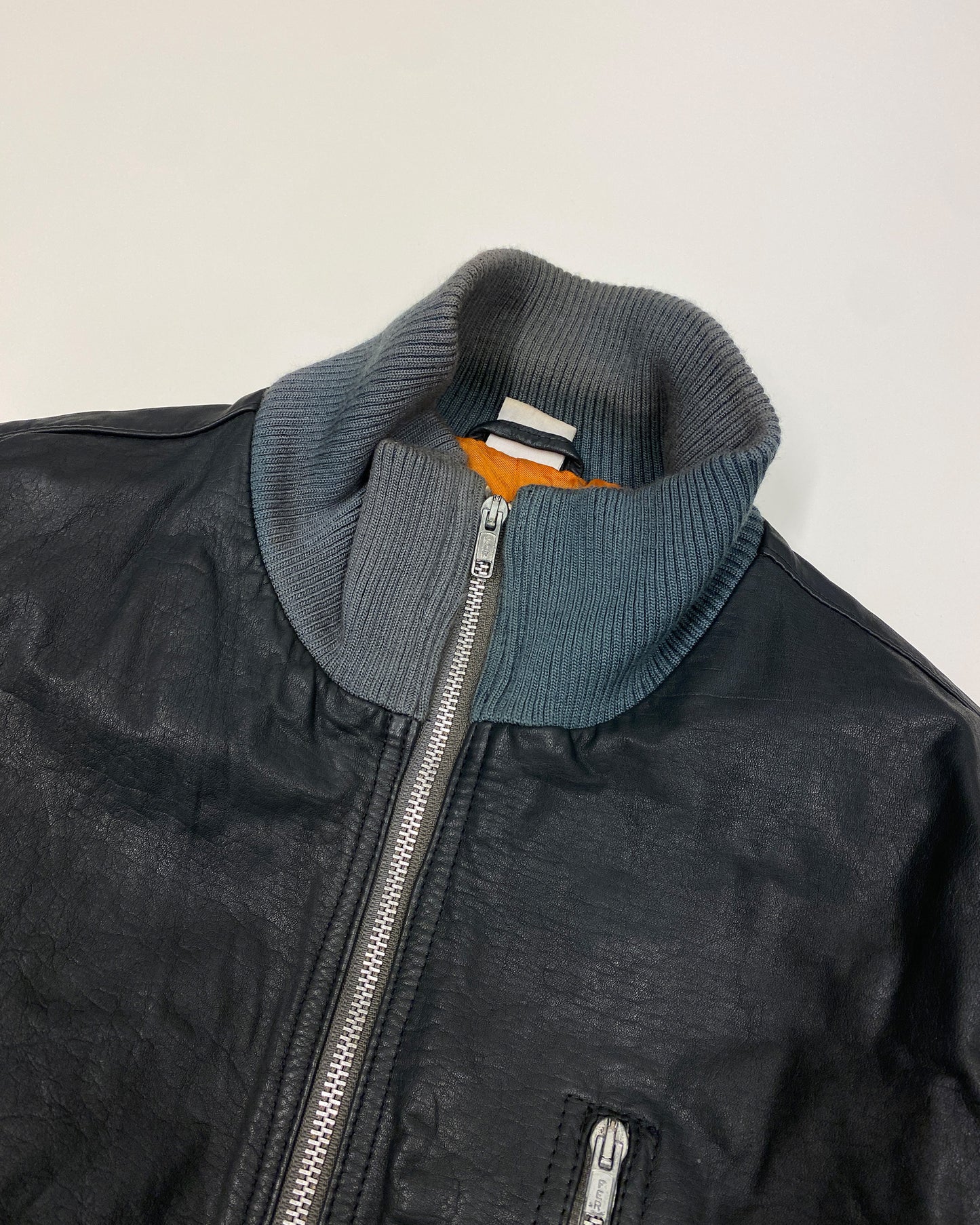 Vintage 2000s Leather Flight Jacket Grey