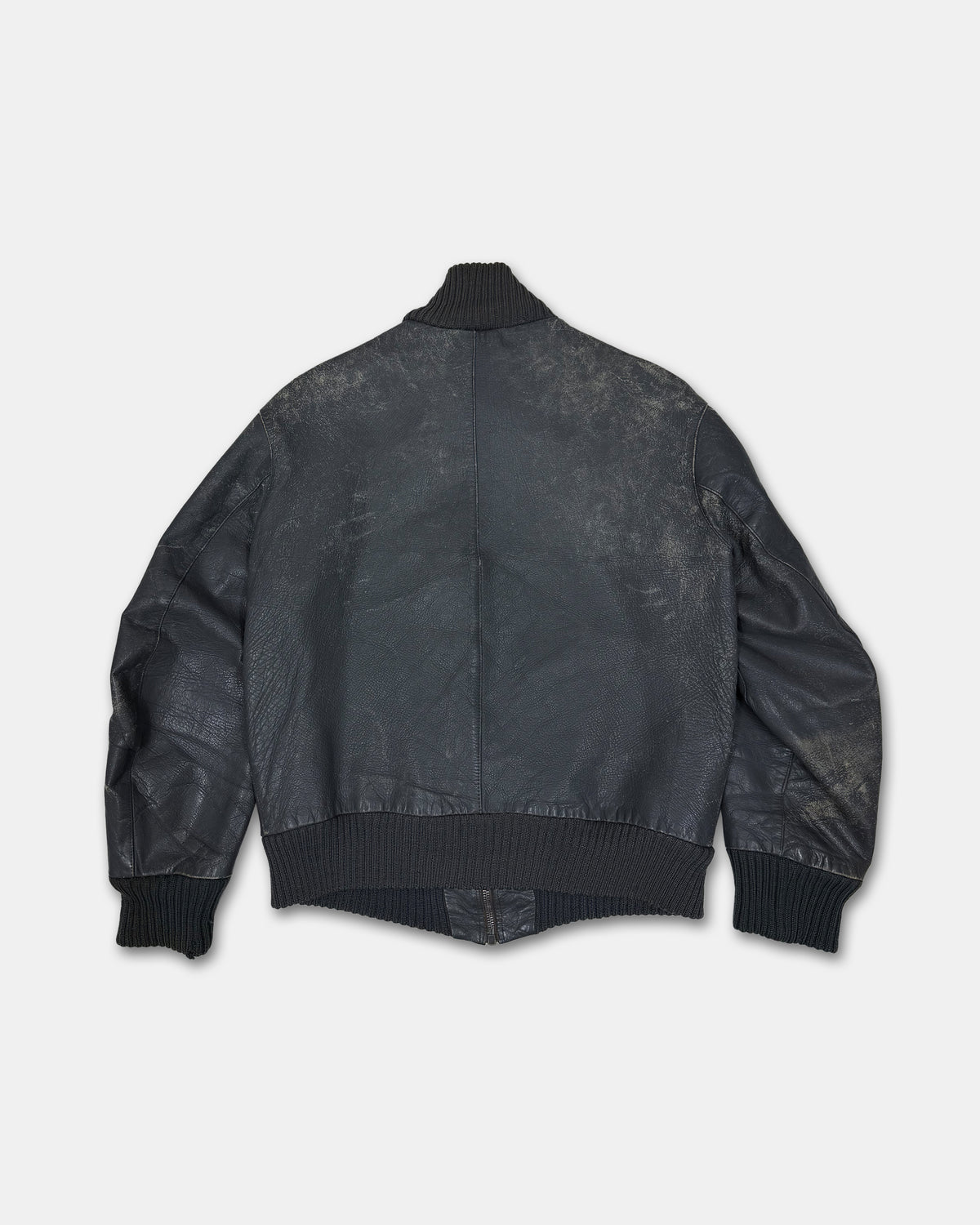 Vintage 1980s Patch German Leather Flight Jacket Grey