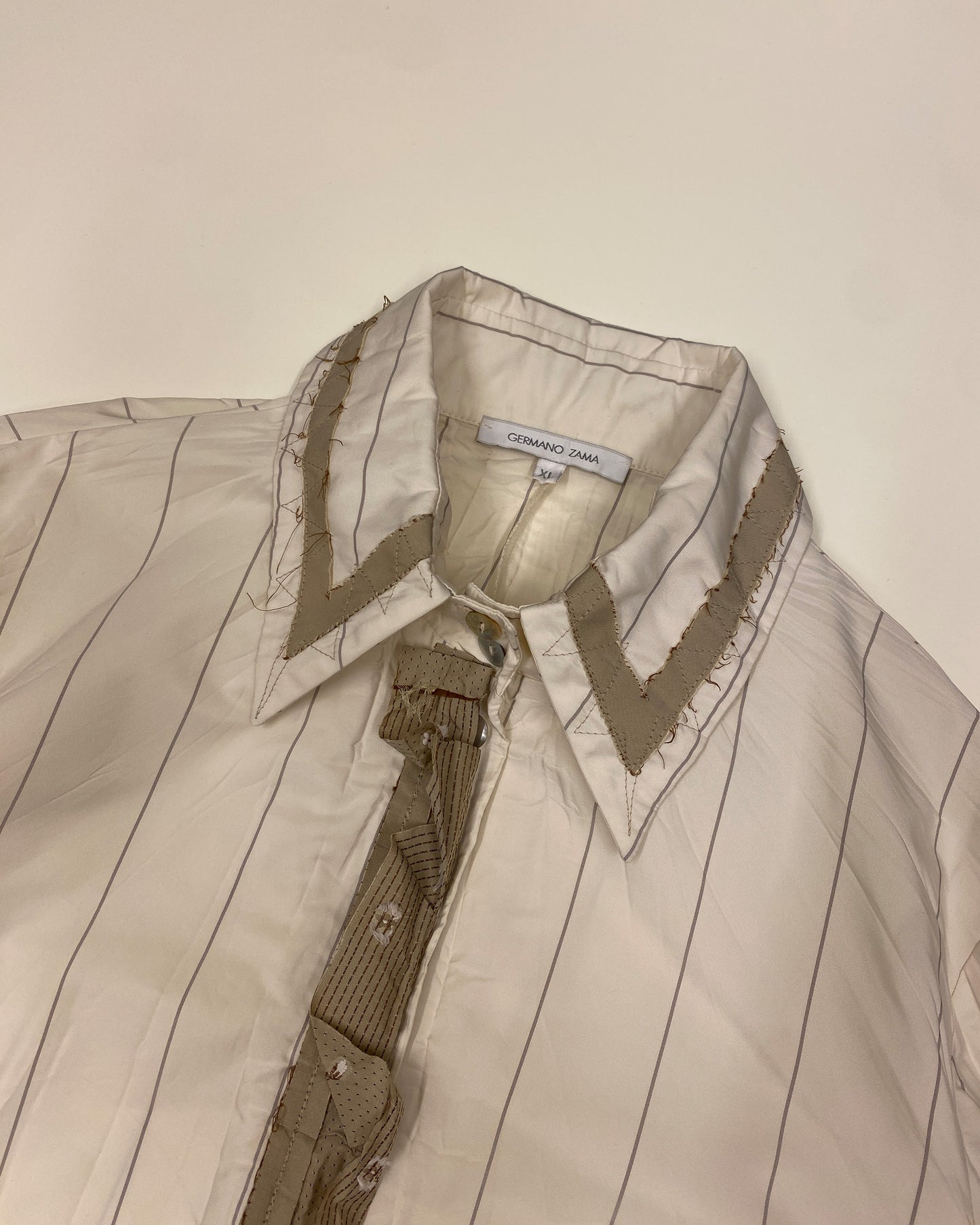 Germano Zama 2000s Striped Crinkle Jacket White Beige