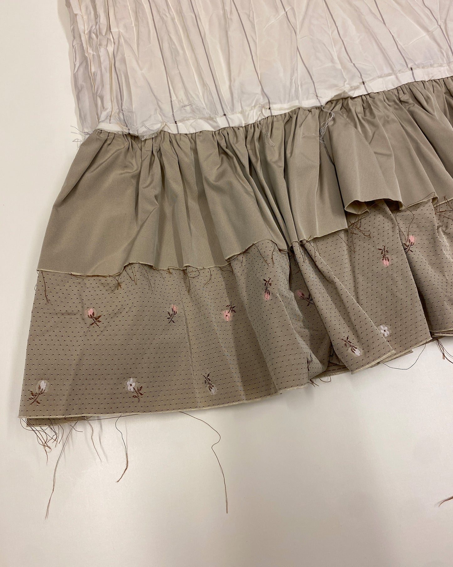 Germano Zama 2000s Striped Crinkle Jacket and Skirt Set White Beige