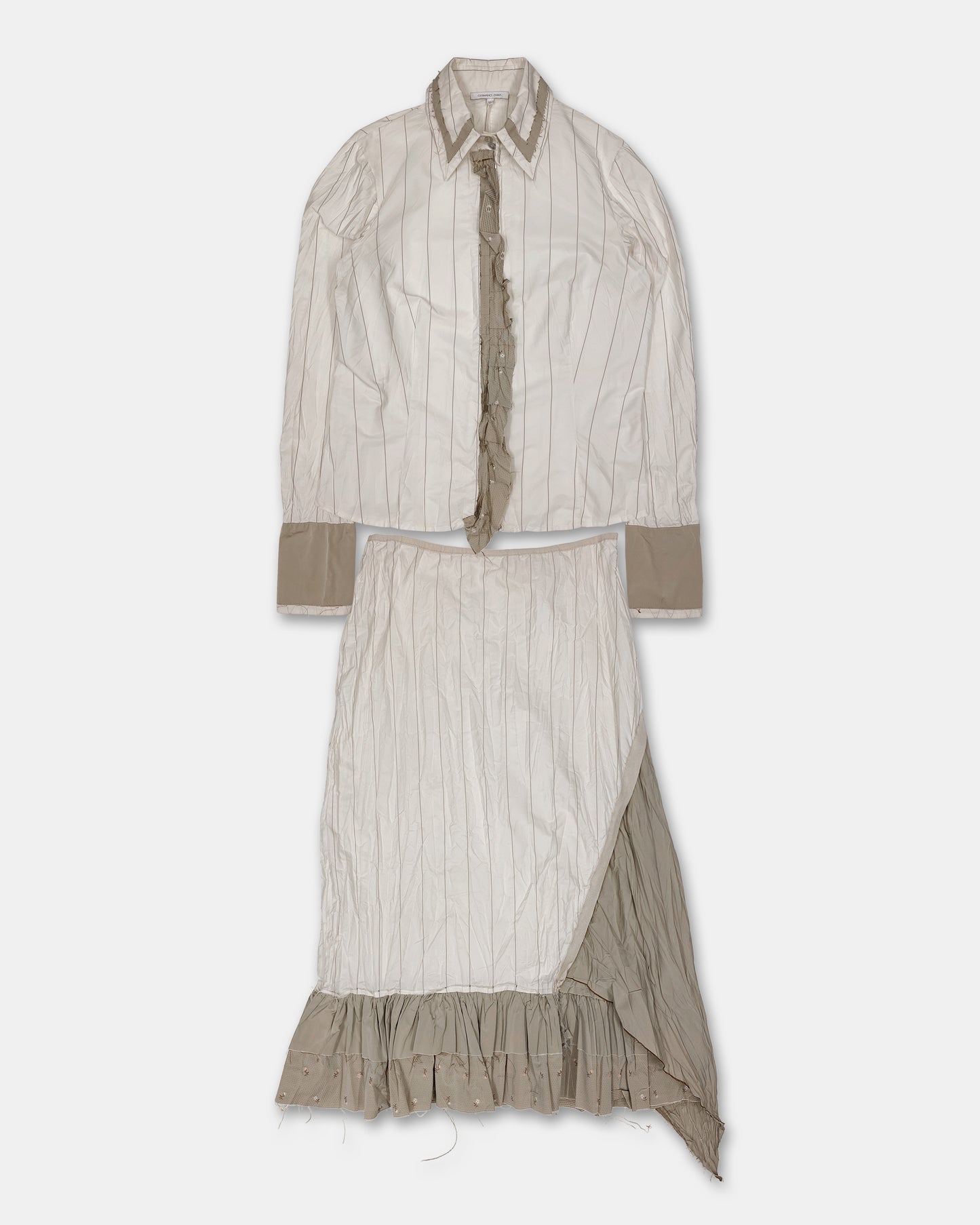 Germano Zama 2000s Striped Crinkle Jacket White Beige