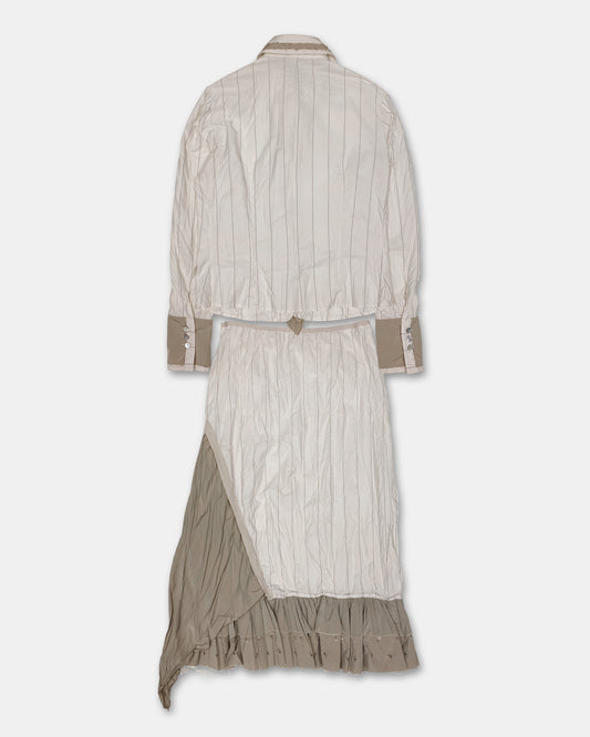 Germano Zama 2000s Striped Crinkle Jacket and Skirt Set White Beige