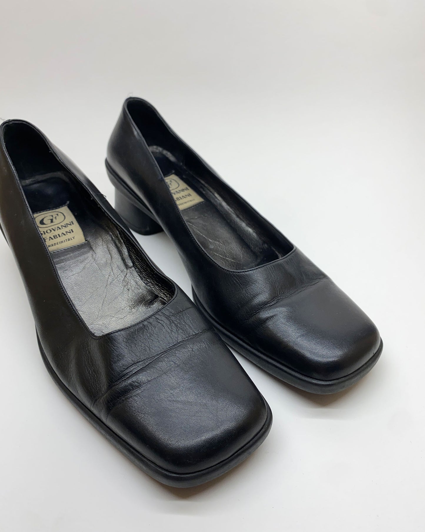 Giovanni Fabiani 2000s Leather Square Toe Heels Black