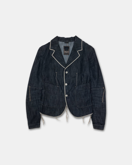 Marithé + François Girbaud 2000s Loose Threads Denim Blazer Jacket Dark Blue