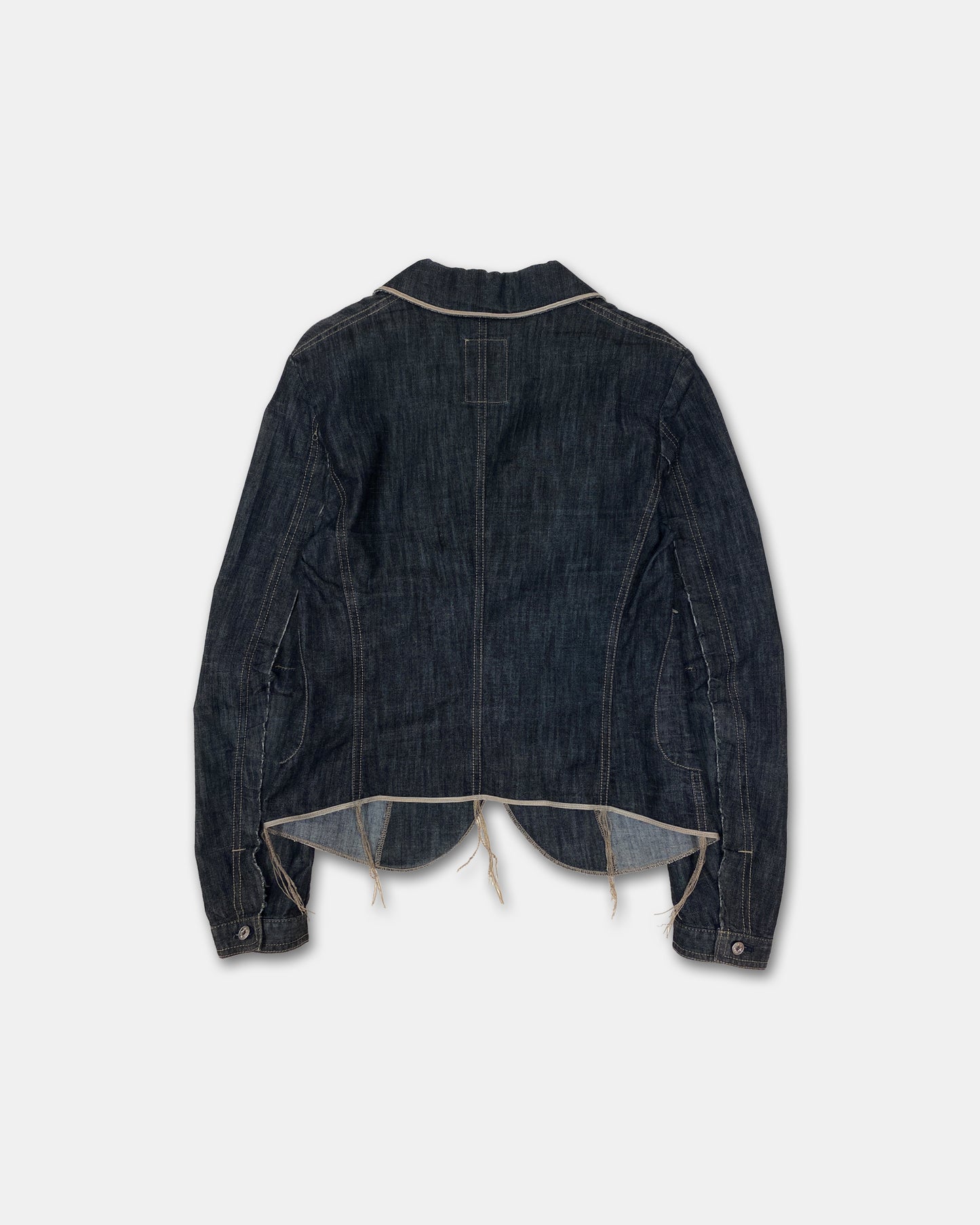 Marithé + François Girbaud 2000s Loose Threads Denim Blazer Jacket Dark Blue